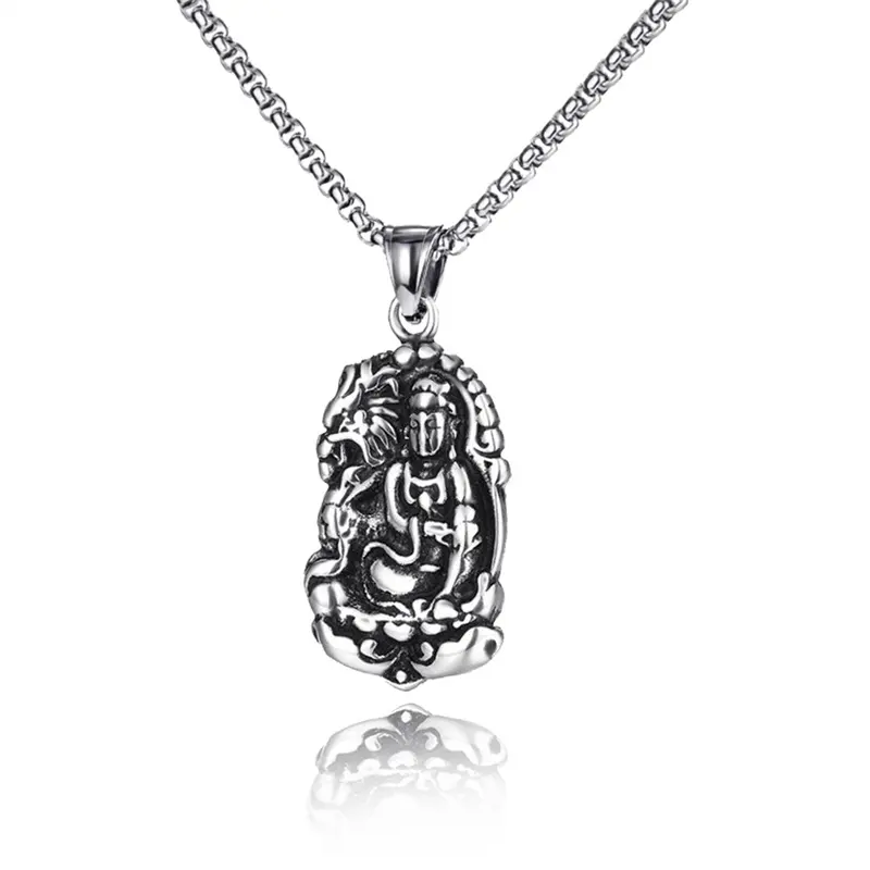 Personalized Custom Beads Chain Vintage Buddha Necklace Pendant Hip Hop Buddha Necklace Stainless Steel