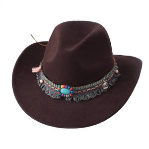 Sombrero Vaquero Occidental <span class=keywords><strong>de</strong></span> Verano, Ajustable, Estilo Étnico Retro, con Cuentas, Protección Solar, para Viajes y Uso Casual, Unisex - Product Image 1
