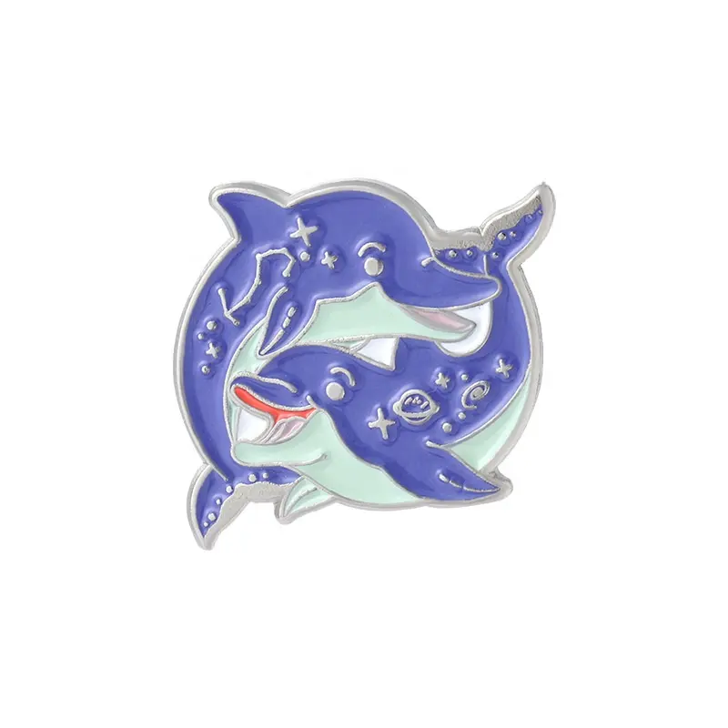 Ornements d'animaux de dessin animé mignon bleu ciel étoilé dauphin modélisation badge de peinture cuit