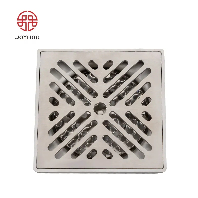 Joyhoo High Quality Bathroom SUS304 Shower Drain Brushed Anti-odor Floor Drain Stainless Steel Natural Square 4 Inch Brass 100mm
