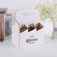Boîtes cadeaux en papier de vin portables pliables avec logo personnalisé Boîte d'emballage en papier ondulé avec poignée pour 4 ou 6 bouteilles de bière en verre