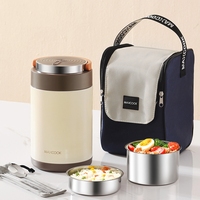Maxcook 2L Edelstahl Isolierter Speisewärmer Behälter Suppen-Thermoskanne mit Tasche Lunchbox für Warme Mahlzeiten