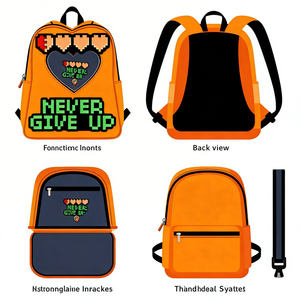 Mochila de Cuero PU con Diseño de Juego de Píxeles en Forma de Corazón Personalizada con Texto 'Never Give Up' para Fanáticos del Anime - Product Image 1