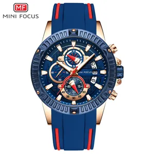 Reloj deportivo MINI FOCUS MF0244G para hombre, cuarzo azul, correa de goma resistente al agua, todos los diales, calendario de trabajo, marca superior, relojes geniales de lujo