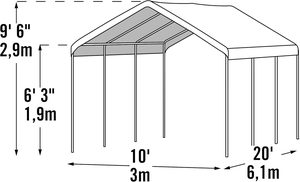 Abri <span class=keywords><strong>de</strong></span> jardin ou carport extérieur 10x20m à 8 pieds, en acier galvanisé robuste, imperméable <span class=keywords><strong>et</strong></span> durable, blanc, pour une seule voiture - Product Image 3