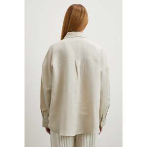 Camisa de Lino para Mujer, Color Piedra, Estilo Minimalista, Blusa con Botones, Uso Diario, Estilo Sencillo - Product Image 5