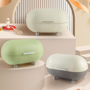 Petite boîte à pain ovale blanc crème, organiseur de rangement pour salon, utilisation sur bureau, avec pieds en métal - Product Image 2