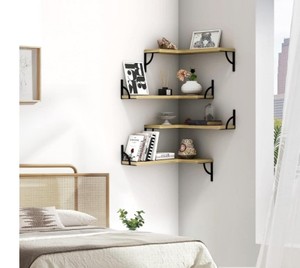 Thiết lập của 4 ấm cúng đáng tin cậy nổi gỗ cứng Kệ mộc mạc thiết kế góc tường kệ cho phòng ngủ phòng khách nhà bếp gia vị lưu trữ - Product Image 6