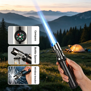 Briquet torche de survie portable avec boussole, ouvre-bouteille, flamme réglable, briquet torche au <span class=keywords><strong>butane</strong></span> coupe-vent pour le camping et la randonnée - Product Image 1