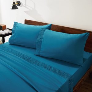 Thiết Kế Dập Nổi Luxury Teal 4 Cái Queen Bed <span class=keywords><strong>Sheets</strong></span> Set Mềm Mại 1800 Tấm Ga Trải Giường & Vỏ Gối Bộ - Product Image 1