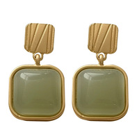 Boucles d'oreilles pendantes en jade de Hetian carré, élégantes et haut de gamme, nouvelle collection 2025, design géométrique simple, accessoire de mode élégant