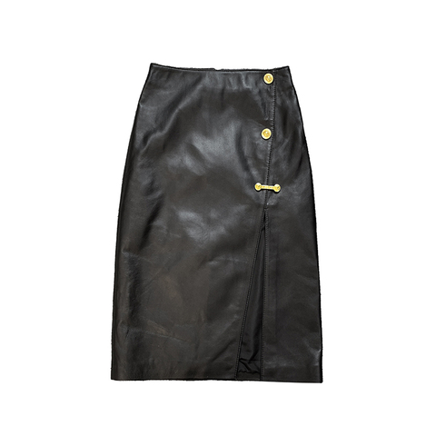0350 Fashion Personality Sheepskin Genuine Leather High Waist Wrap Skirt With Metal Buttons Large Slit