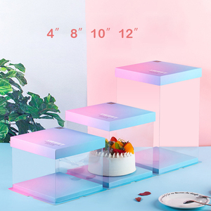 6 inch 21x21x34cm Transparent cake packaging box with window customizable clear handle plastic birthday wedding tall cake boxes