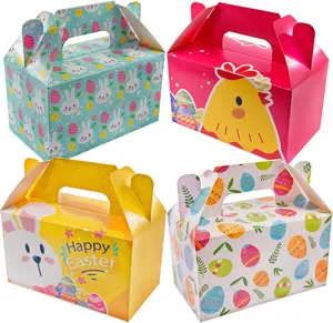 Paquet de 12 boîtes de friandises décoratives de Pâques 6.2x3.5x3.5 pouces oeuf lapin poulet boîte en papier coloré fête faveur cadeaux Pâques