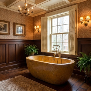 อ่างอาบน้ำรูปวงรีสั่งทำพิเศษสุดหรูหราทันสมัย หินอ่อนลายดอกไม้สีทองสุดพิเศษ อ่างอาบน้ำแบบลอยตัวสำหรับแช่ตัว เหมาะสำหรับห้องน้ำ วิลล่า โรงแรม บ้านพักอาศัย - Product Image 5