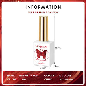 Vendeeni反光闪光凝胶指甲油情人节系列HEMA TPO免费来样定做超级闪亮20色红色闪光凝胶抛光剂 - Product Image 6