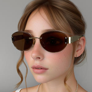 Lunettes de soleil ovales sans monture pour femmes, monture en PC, verres verts, protection UV400, design tendance - Product Image 4