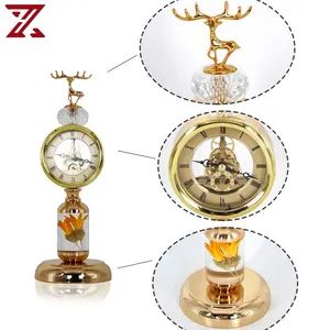 Design de mode mignon cadeaux horloge de bureau en cristal décor de maison base en métal acrylique horloge de bureau