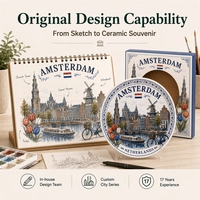 Plato Decorativo de Cerámica con Diseño de Molino de Viento y Tulipanes de la Ciudad de Ámsterdam, Países Bajos, para Personalización OEM ODM al por Mayor