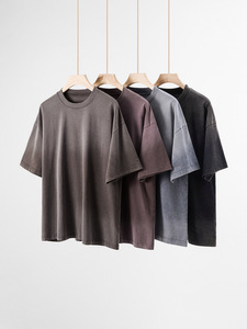 100% Cotton Knitted Unisex Washed Plain T-shirt Wholesale Heavyweight Printed Oversized Blank O-neck Eco-Friendly Breathable for - Product Image 1