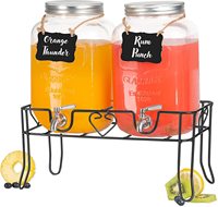 Distributeur de boissons en verre avec robinet sans fuite en acier inoxydable-distributeur de boissons de 2 gallons avec support en métal noir pour la limonade, 2 paquets