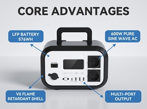 600W 576Wh 220V EU 110V US Portable Power Station LFP Battery <b>Solar</b> Generator Dual AC Output Power Bank For Wholesale Bulk Order - Product Image 3