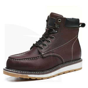 <span class=keywords><strong>Stivali</strong></span> di Sicurezza EN20345 <span class=keywords><strong>S3</strong></span> in Pelle Marrone-Rossa con Motivo Litchi, Modello Cowboy a Mezza Gamba con Suola Good Welt - Product Image 1