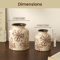 Ensemble de 2 vases en céramique vintage à glaçure craquelée, motif floral botanique peint à la main, décoration rétro pour la maison, centre de table