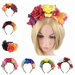 Mujeres colorido Rosa tocado pelo aro corona diadema fiesta Festival Cosplay disfraz accesorio Halloween flor diadema - Product Image 1