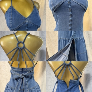 Nouvelle Arrivée <span class=keywords><strong>Robe</strong></span> <span class=keywords><strong>Longue</strong></span> D'<span class=keywords><strong>Été</strong></span> Sans Manches en Jean Boutonnière Femme Unique <span class=keywords><strong>Dos</strong></span> Nu Élégante <span class=keywords><strong>Robe</strong></span> Maxi Denim - Product Image 4