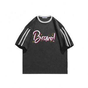 Camiseta gruesa de cuello de Color contrastante de alta calidad, Camiseta de algodón, camiseta de manga corta con logotipo estampado - Product Image 5