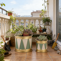Pots de fleurs modernes en fer forgé en forme de tambour, finition dorée, durables, écologiques, pour jardin intérieur/extérieur, balcons, porches