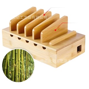 Soporte de madera para cargar teléfonos móviles con caja organizadora de cables para escritorio, soporte de almacenamiento multifunción - Product Image 2