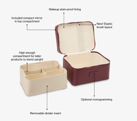 Trousse de Maquillage en PU Couleurs Personnalisables, Boîte de Rangement Duo Tendance avec Séparateur Amovible, Fermeture Éclair, Sac à Pinceaux Cosmétiques, Vente Chaude