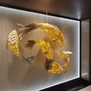 Lustre en forme de poisson, LED doré à six têtes, éclairage commercial pour restaurants, hôtels, halls, décoration artistique - Product Image 2
