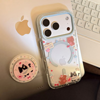 Coque transparente coréenne, support magnétique chat, protection esthétique pour iPhone 18 17PM 16 15 13