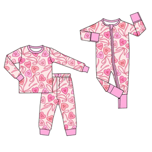 Ensemble de vêtements pour enfants en gros, pyjama rose à imprimé cœur et nœud pour bébés filles, tenues de la Saint-Valentin - Product Image 3