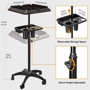 Vente en gros de roues à 360 degrés en PP à deux couches réglables en hauteur chariot à chariot portable Baber Shop pour salon de coiffure - Product Image 2