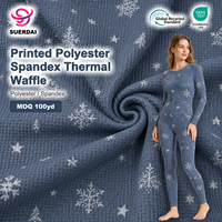 Tela de Punto Waffle Térmica de Poliéster y Spandex Estampada, de Secado Rápido y Retención de Calor, Suministro por Rollo para Fábricas de Ropa Interior Térmica