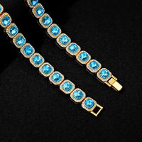 Usine En Gros Alliage Bling Glacé Hip Hop Glacé 12mm Pierre Bleue Miami Chaîne Cubaine Collier
