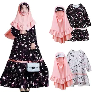 New Arrival Beautiful Print Round Neck Muslim Costume For Kids Girls Abaya Muslim Clothing Kids Clothes For Kids Muslim