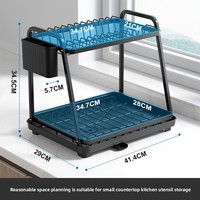 Égouttoir à vaisselle et bols double couche sur pied pour comptoir de cuisine avec plateau de drainage