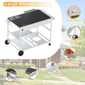 Chariot de cuisine moderne SENYU blanc avec dessus noir, tiroirs de rangement roulants et étagères - Product Image 4