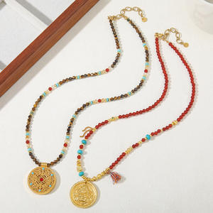 Collar de Moda con Colgante de la Brújula de los Ocho Tesoros de Huang Caishen, Cuentas de Ágata de Ojo de Tigre de Piedra Natural, Estilo Chino para Mujer - Product Image 4