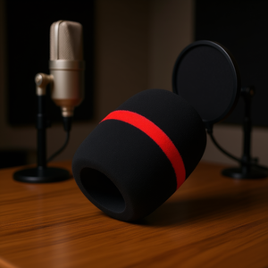 Esponja para Micrófono, Negra con Franja Roja, Tamaño Grande, para Grabación de Audio - Product Image 3