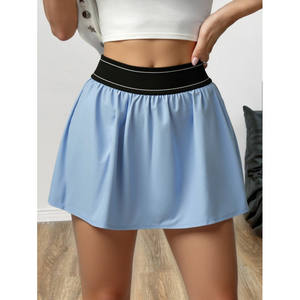 Shorts Negros de Cintura Alta para Mujer, Transpirables, Holgados, de Satén, con Ribete Blanco, Cintura Elástica, Estilo Deportivo Informal - Product Image 2