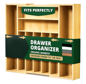 Porte-<span class=keywords><strong>ustensile</strong></span> Rectangle Multifonction en Bambou de Cuisine Organisateur de Tiroir Extensible avec Diviseur <span class=keywords><strong>Plateau</strong></span> à Couverts Pliant - Product Image 1