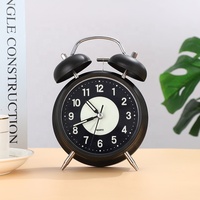 Jam Alarm lampu bercahaya, bel ganda jarum senyap jam meja dekorasi antik klasik Quartz Analog despertador reloj