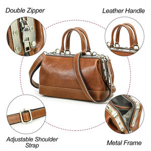 กระเป๋าหนังแท้ทรงหมอแบบวินเทจ หลายขนาด  หนังฟอกฝาดแบบวีแกน  กระเป๋าถือสำหรับผู้หญิง  กระเป๋าของขวัญระดับไฮเอนด์ พร้อมซับในผ้าฝ้าย - Product Image 6