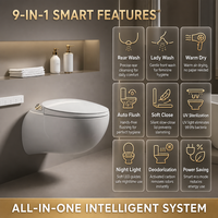 Siège de toilette intelligent à chauffage automatique, design moderne, fixation murale, réservoir d'eau intégré, télécommande, siphon en P, modèle 2026